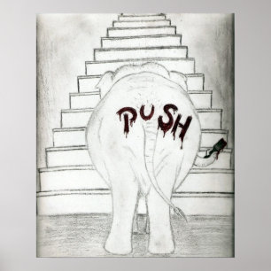 Het duwen van een olifant omhoog de Stairs Poster