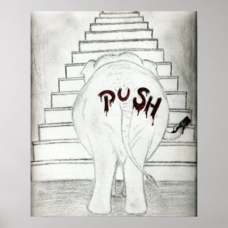 Het duwen van een olifant omhoog de Stairs Poster