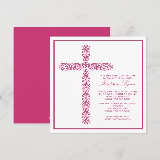 Het dwars Doopsel Inviation van het Meisje van het Kaart (Voorkant / Achterkant)