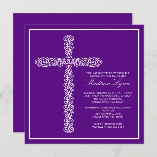 Het dwars Doopsel Inviation van het Meisje van het Kaart (Voorkant / Achterkant)