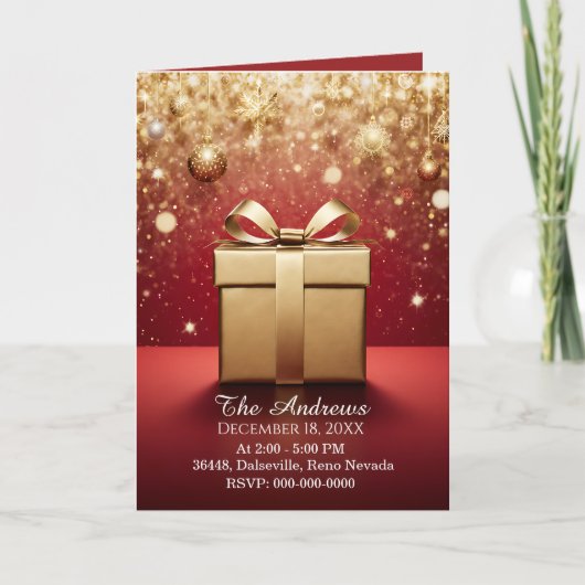 Het echte cadeau Gouden Kerstcadeau Uitnodigingen (Voorkant)