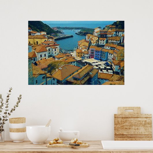 Het echte Spanje - Cudillero Poster (Keuken)