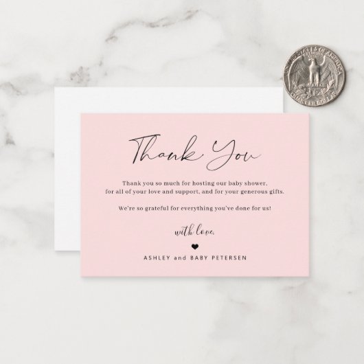 Het eenvoudige baby shower van het manuscript van  notitiekaartje (Voorkant / Achterkant in situ)