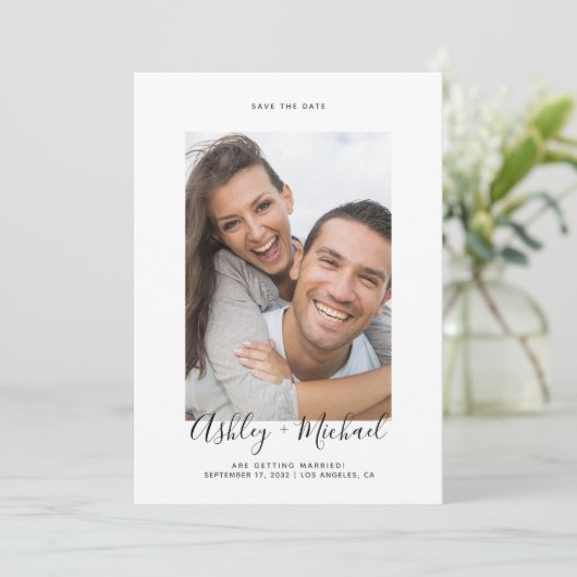 Het eenvoudige Band van het Manuscript van de Foto Save The Date (Staand voorkant)