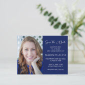 Het eenvoudige Blauwe Afstuderen van de Foto spare Aankondigingskaart (Staand voorkant)