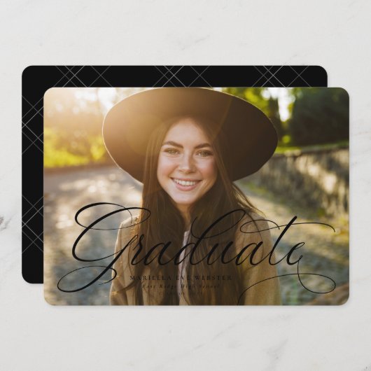 Het eenvoudige manuscript afstuderen zwart-wit afs aankondiging (Voorkant / Achterkant)