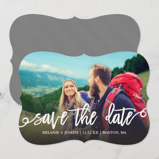 Het eenvoudige Manuscript bewaart de Foto van de D Save The Date (Voorkant / Achterkant)