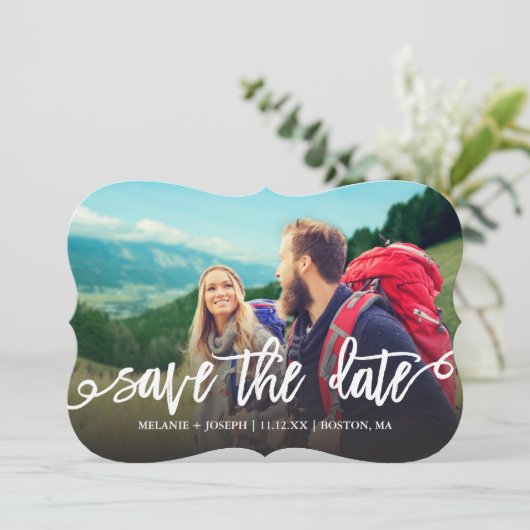 Het eenvoudige Manuscript bewaart de Foto van de D Save The Date (Staand voorkant)