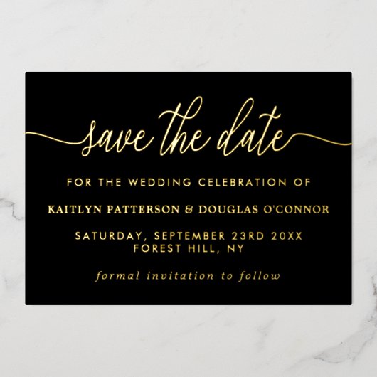 Het eenvoudige Manuscript bewaart Echte de Datum Folie Uitnodiging (Voorkant)