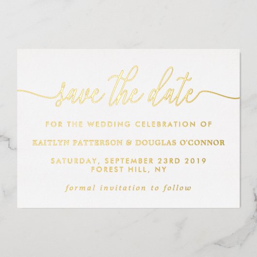 Het eenvoudige Manuscript bewaart Echte de Datum Folie Uitnodiging (Voorkant)