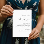 Het eenvoudige Manuscript van de Calligrafie Dank  Briefkaart<br><div class="desc">Zeg dank u aan uw gasten met dit Eenvoudige Manuscript van de Kalligrafie Dank u Kaart ontvangt. De klassieke chic script-typografie met een minimalistisch zwart-wit ontwerp maakt het perfect voor elk trouwthema. Het elegante kalligrafiescript voegt een grillige aanraking aan de kaart toe, makend het een ideale manier om uw dankbaarheid...</div>