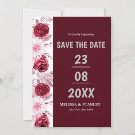 Het eenvoudige Manuscript van Floral roze Bourgogn Save The Date