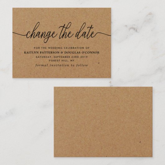 Het eenvoudige Manuscript van Rustic Kraft verande Informatiekaartje (Voorkant / Achterkant)