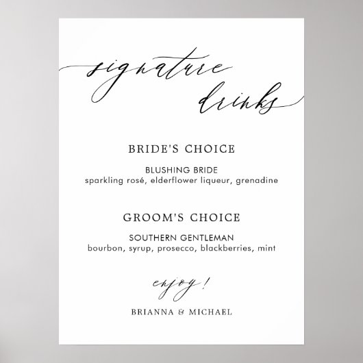 Het eenvoudige Menu van de Drinken van de Handteke Poster (Voorkant)