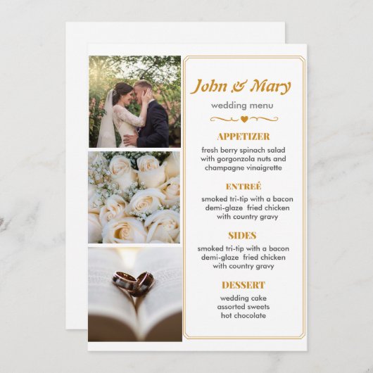 Het eenvoudige Menu van de Weddenschap met Afbeeld Kaart (Voorkant / Achterkant)