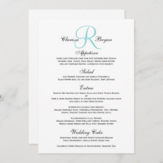 Het eenvoudige Menu van het Huwelijk met Blauw (Voorkant / Achterkant)