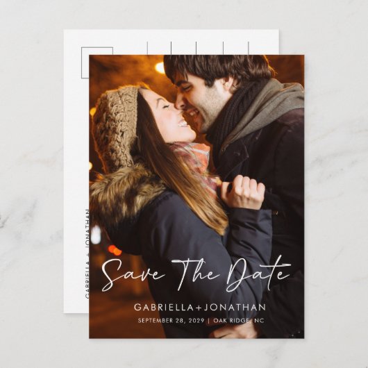 Het eenvoudige Moderne Manuscript bewaart de Datum Aankondigingskaart (Voorkant / Achterkant)