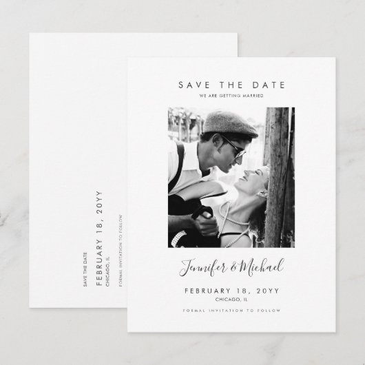 Het eenvoudige Moderne ontwerp van de Foto sparen  Uitnodiging Briefkaart (Voorkant / Achterkant)