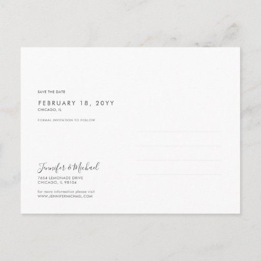 Het eenvoudige Moderne ontwerp van de Foto sparen  Uitnodiging Briefkaart (Achterkant)