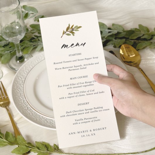 Het eenvoudige Olive Branch Calligraphy Wedding Me Menu