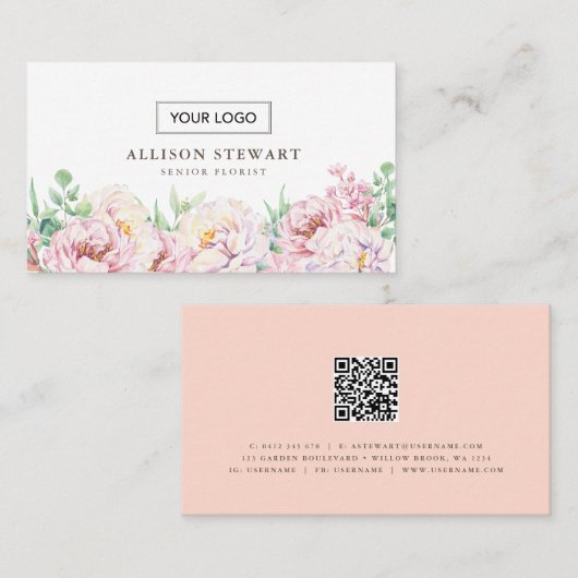 Het eenvoudige Visitekaartje van Bloemen met QR co (Voorkant / Achterkant)