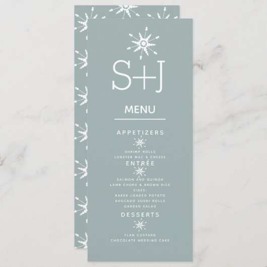 Het eenvoudige Witte Snowflakes Weddenschap Menu (Voorkant / Achterkant)