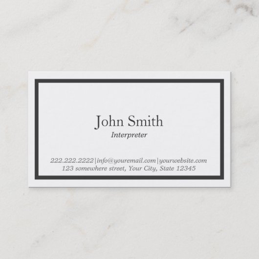 Het eenvoudige Zwarte Visitekaartje van de Tolk (Voorkant)