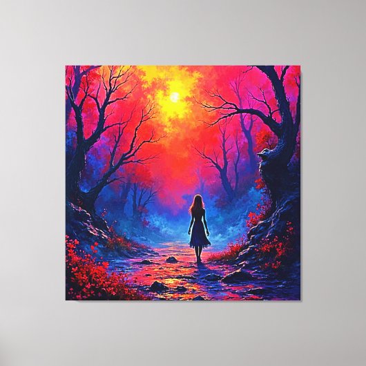 Het eenzame ontwerp van Magical Forest Girl Canvas Afdruk (Voorkant)