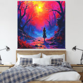 Het eenzame ontwerp van Magical Forest Girl Canvas Afdruk (Insitu (Slaapkamer))