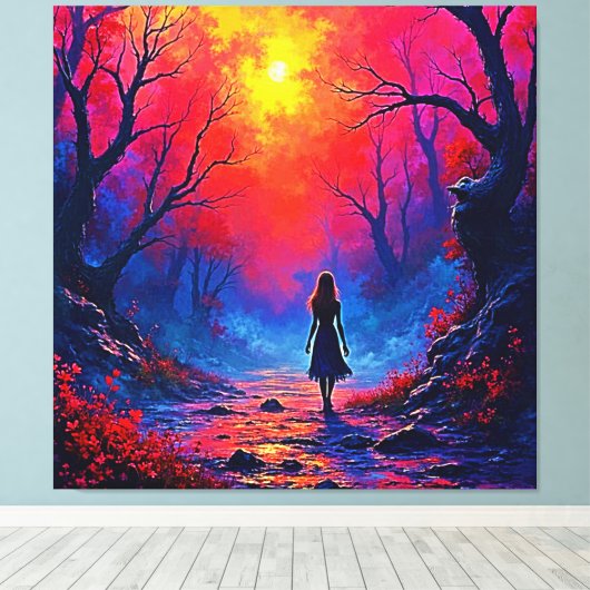 Het eenzame ontwerp van Magical Forest Girl Canvas Afdruk (Insitu (Houten vloer))