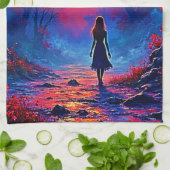 Het eenzame ontwerp van Magical Forest Girl Theedoek (Gevouwen)