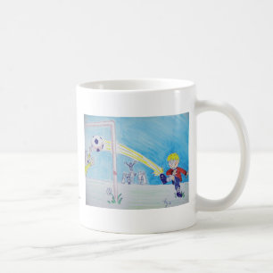 Het eerste doel van een jongen, football spelen koffiemok