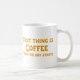 Het eerste is koffie (in het geel) koffiemok