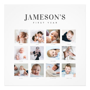 Het eerste jaar van de moderne baby-keepaskalender foto afdruk