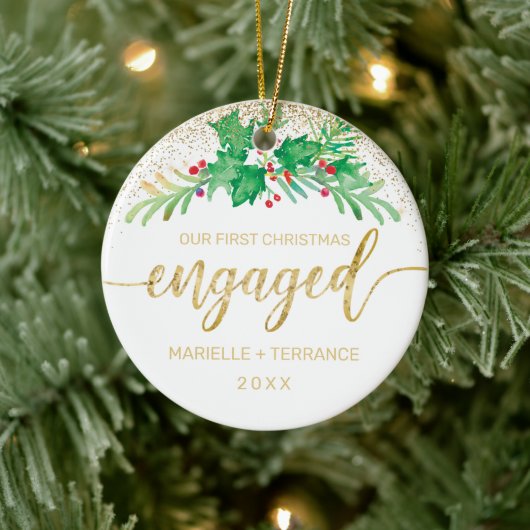 Het eerste kerstcadeautje met Gold Glitter Script  Keramisch Ornament (Boom)