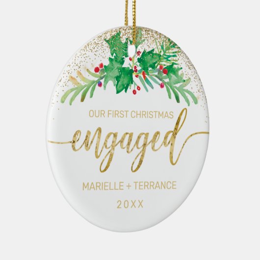 Het eerste kerstcadeautje met Gold Glitter Script Keramisch Ornament (Rechts)