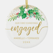 Het eerste kerstcadeautje met Gold Glitter Script  Keramisch Ornament (Voorkant)