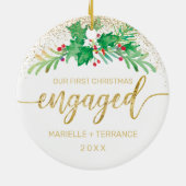 Het eerste kerstcadeautje met Gold Glitter Script  Keramisch Ornament (Achterkant)