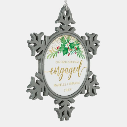 Het eerste kerstcadeautje met Gold Glitter Script Tin Sneeuwvlok Ornament (Links)