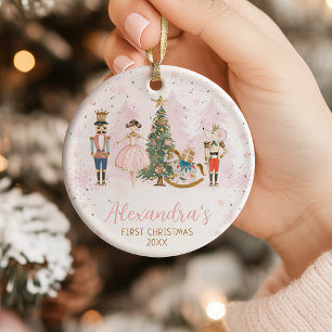 Het eerste kerstfeest van een babymeisje Roze Note Keramisch Ornament