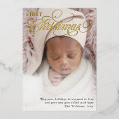 Het eerste kerstfotoscript van baby folie feestdagenkaart (Voorkant)