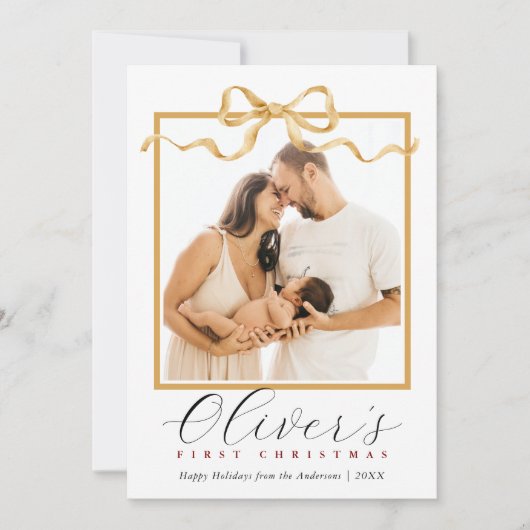 Het eerste kerstfotoscript van Elegant Baby Feestdagenkaart (Voorkant)