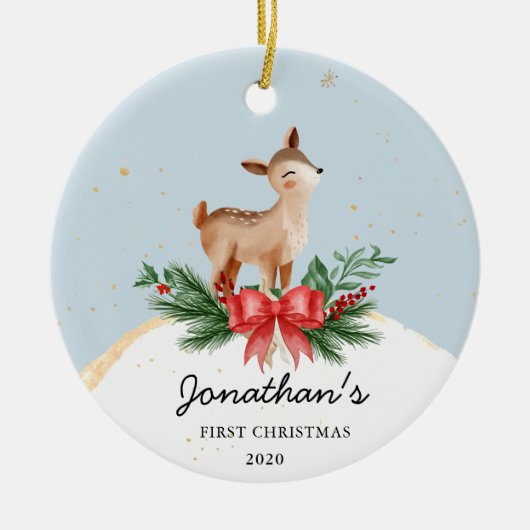 Het eerste kerstOrnament van Deer Baby Keramisch Ornament (Voorkant)