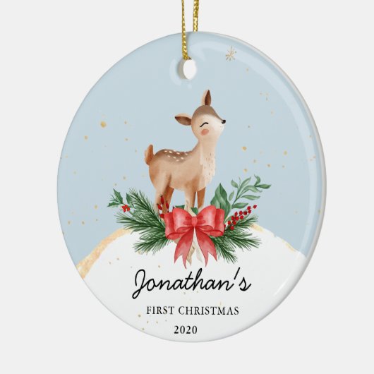 Het eerste kerstOrnament van Deer Baby Keramisch Ornament (Links)