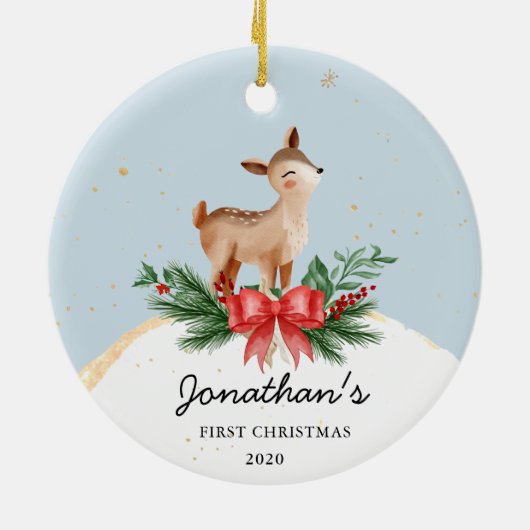 Het eerste kerstOrnament van Deer Baby Keramisch Ornament (Achterkant)