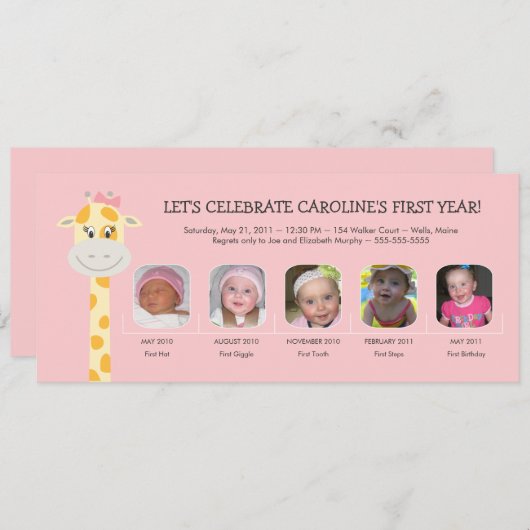 Het eerste verjaardagsjaar van een baby kaart (Voorkant / Achterkant)