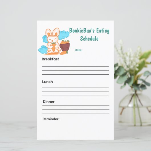 Het eetschema van BookieBun (Staand voorkant)