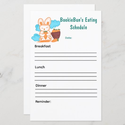 Het eetschema van BookieBun (Voorkant / Achterkant)