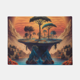 Het eiland bij zonsondergang. deurmat