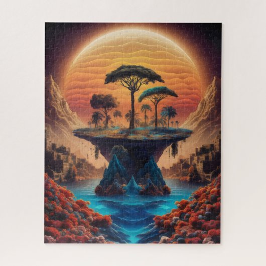 Het eiland bij zonsondergang. legpuzzel (Verticaal)